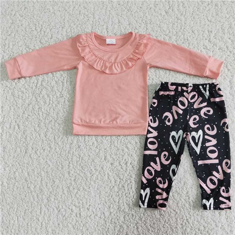 12.15 RTS NO MOQ （In stock）6A28-29 Baby Girls Valentines love pants sets