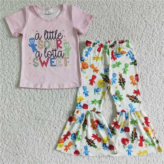 E9-11 Baby girls pink sweet bell pants sets