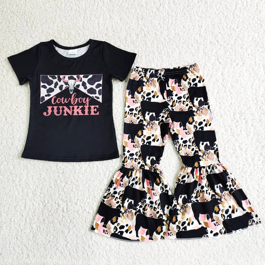 B6-28 Baby girls cowboy heifer western singer bell pants sets