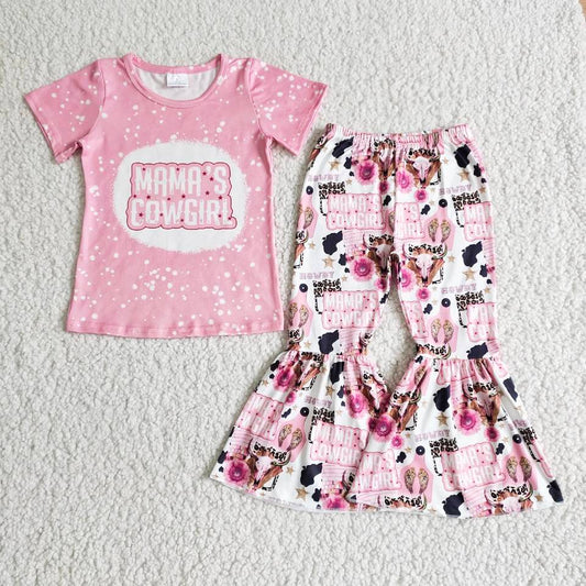 B7-28 Baby girls mama's cowgirls pink bell pants clothing sets
