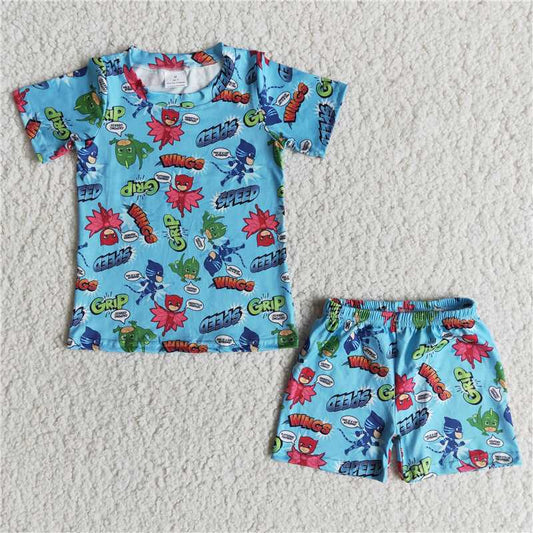 E12-5 Speed wings short sleeve shorts hero boy summer pajamas