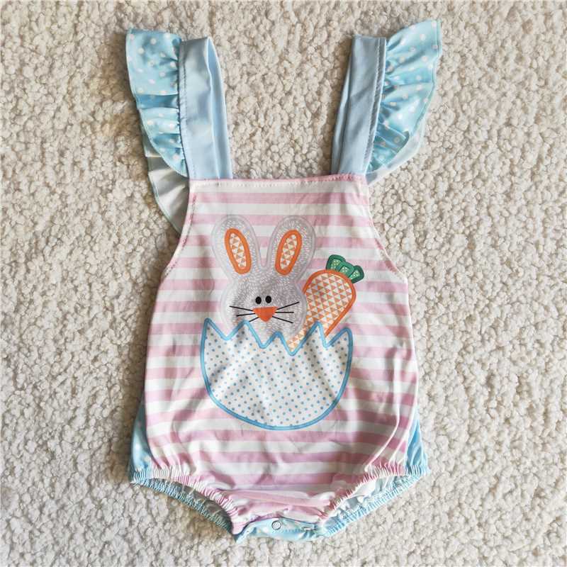 E11-3  Baby girls Easter rabbit bunny rompers