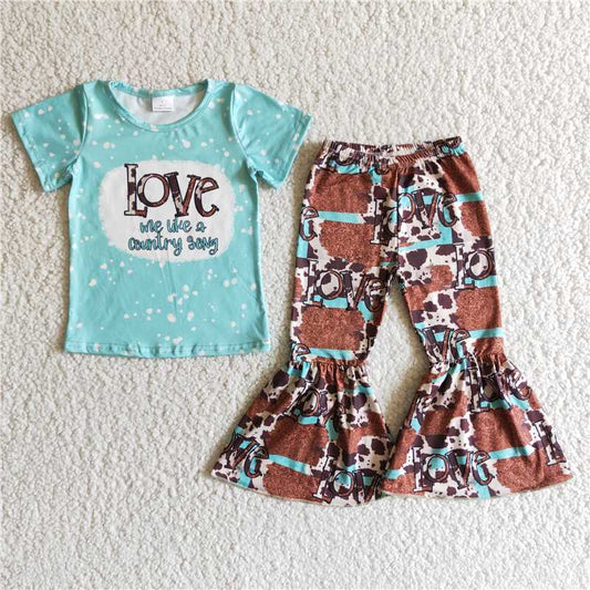 B1-12 Love me country western baby girls bell pants boutique outfits clothing sets