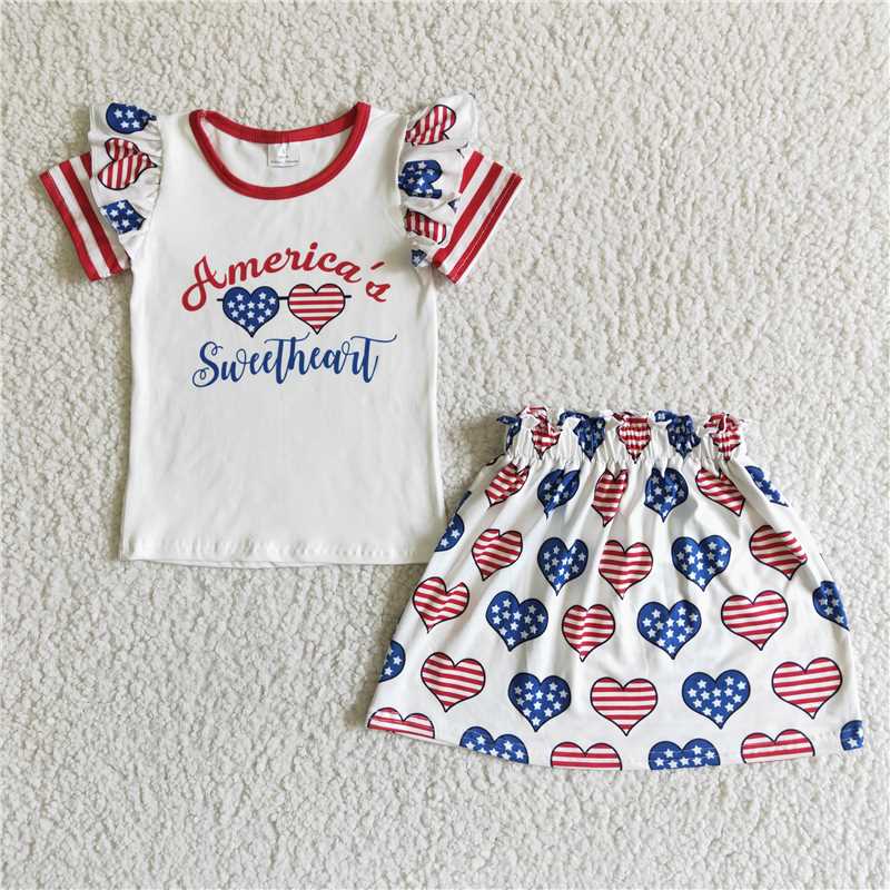 GSSO0051 America's sweetheart shirt star stripe heart skirt girls 4th of july outfits