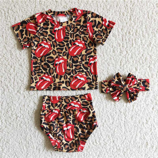 GBO0016 Baby girls Red leopard summer bummie sets(can choose headband here)