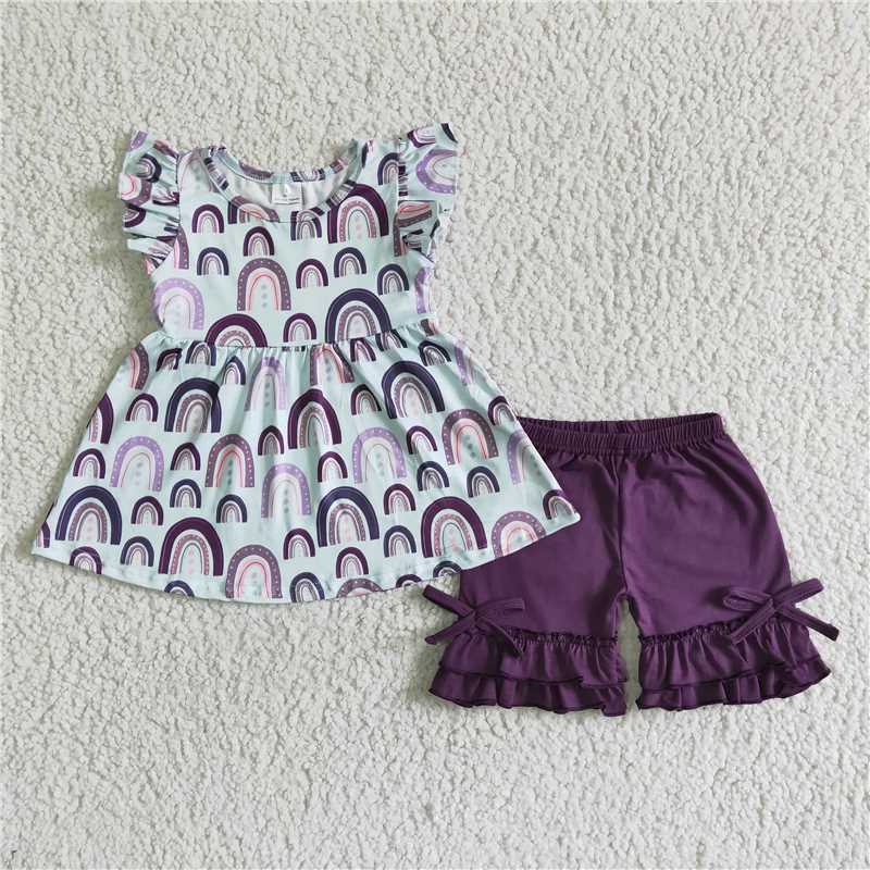 Baby girls purple rainbow ruffle shorts sets