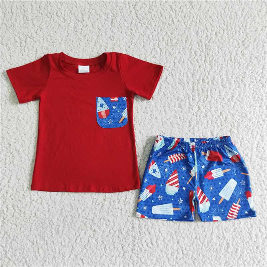 BSSO0025 Baby boys pocket 4th of July shorts sets