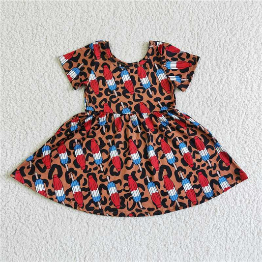 GSD0063 Girls’ National Day Leopard Print Popsicle Rocket Short Sleeve Skirt