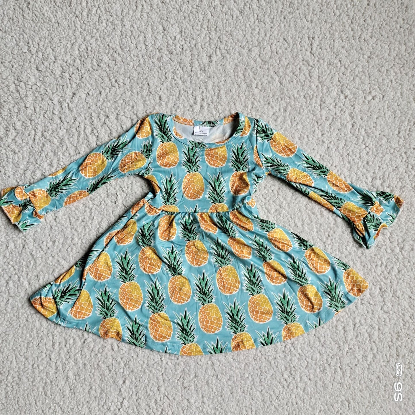 9.29 RTS NO MOQ（In stock）G2-24*;-. Baby Girls Winter Dress Pineapple green long-sleeved dress