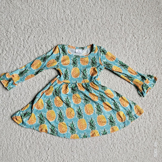 9.29 RTS NO MOQ（In stock）G2-24*;-. Baby Girls Winter Dress Pineapple green long-sleeved dress