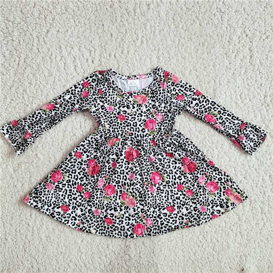 10.4 RTS NO MOQ（In stock）G2-24*/ Baby Girls Winter Dress Rose purple rose black leopard print long-sleeved dress