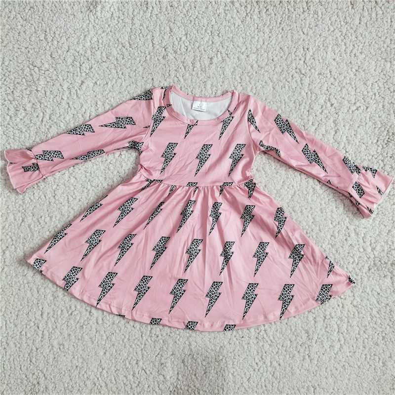 10.4 RTS NO MOQ（In stock）G2-24*;'. Baby Girls Winter Dress Leopard print light pink long-sleeved dress