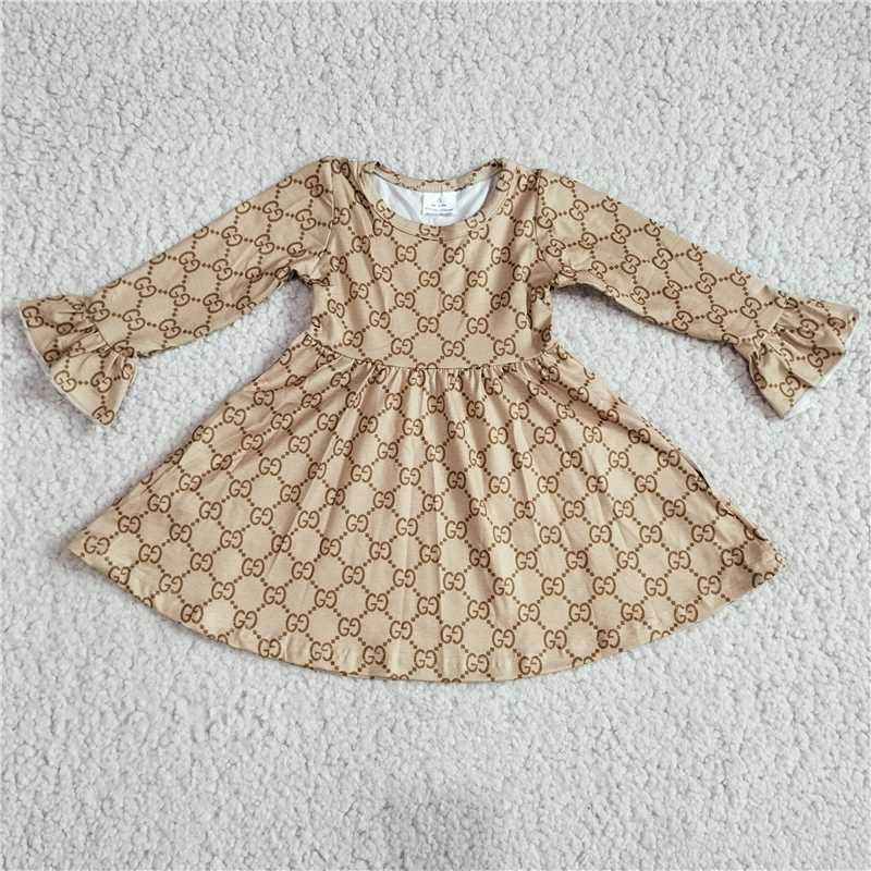 9.24 RTS NO MOQ（In stock）G2-24-4*. Baby Girls Winter Dress Letter Block Plaid Striped Long Sleeve Dress