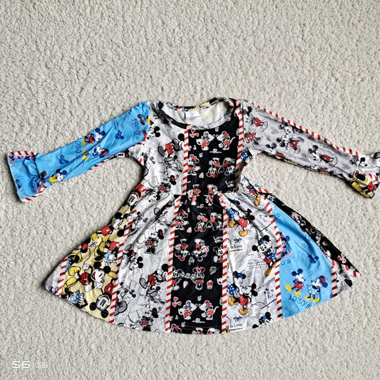 9.29 RTS NO MOQ（In stock）G2-24-8*;'. Baby Girls Winter Dress Mickey Mouse split long-sleeved dress