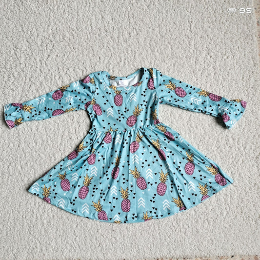 9.26 RTS NO MOQ（In stock）G2-24-8*,, Baby Girls Winter Dress Purple Pineapple Heart Long Sleeve Dress