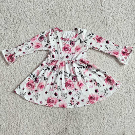 9.20 RTS NO MOQ（In stock）	G2-24-8= Baby Girls Winter Dress Nude pink rose gray leaf long sleeve dress
