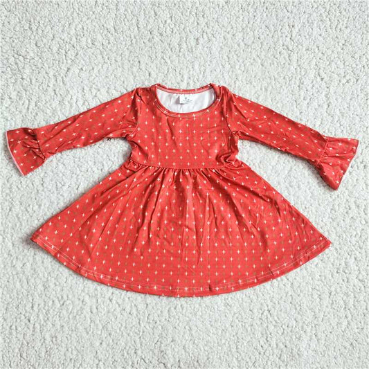 9.18 RTS NO MOQ（In stock）G2-20.*; Baby Girls Winter Dress White, green, red and brown long-sleeved dress with stars