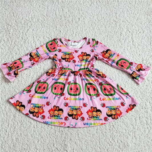 9.20 RTS NO MOQ（In stock）G2-20'.* Baby Girls Winter Dress Long-sleeved light pink lettered dress