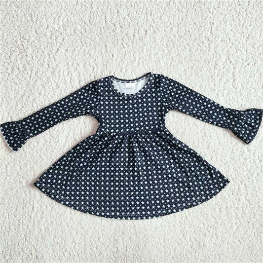 9.20 RTS NO MOQ（In stock）G2-20.*'\ Baby Girls Winter Dress Light blue star black long-sleeved dress