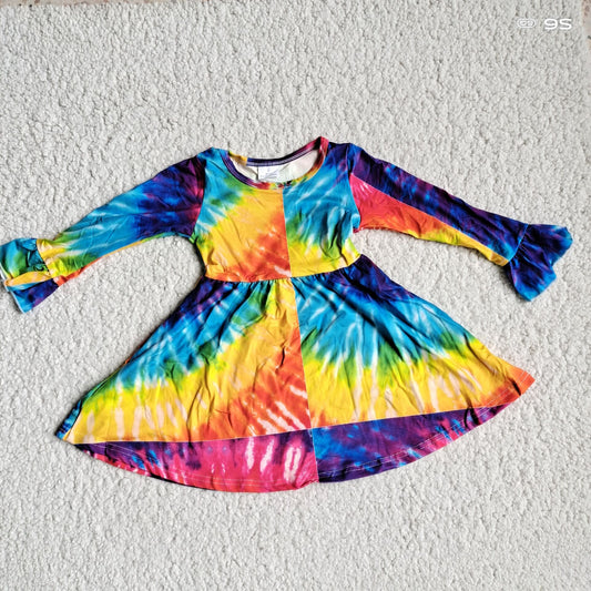 10.4 RTS NO MOQ（In stock）G3-4-3*\. Baby Girls Winter Dress Color Split Mixed Striped Long Sleeve Dress