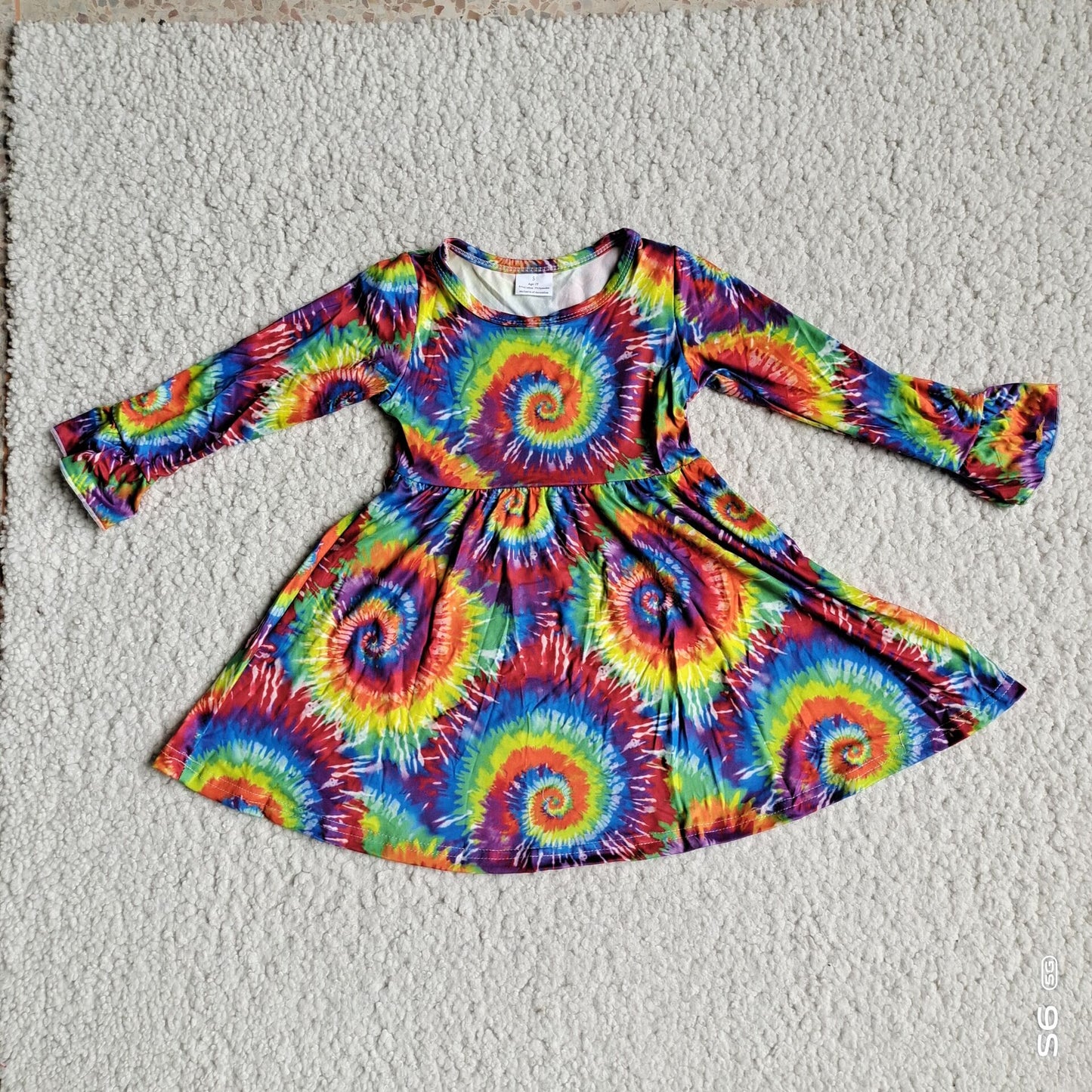 10.4 RTS NO MOQ（In stock）G3-4-3;/.'. Baby Girls Winter Dress Circle-dyed colorful long-sleeved dress