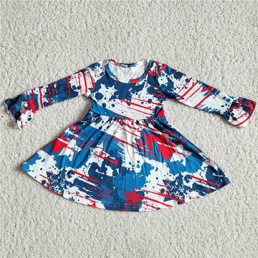 9.19 RTS NO MOQ（In stock）G3-4-3*.- Baby Girls Winter Dress Dark blue long-sleeved dress with red and white spots