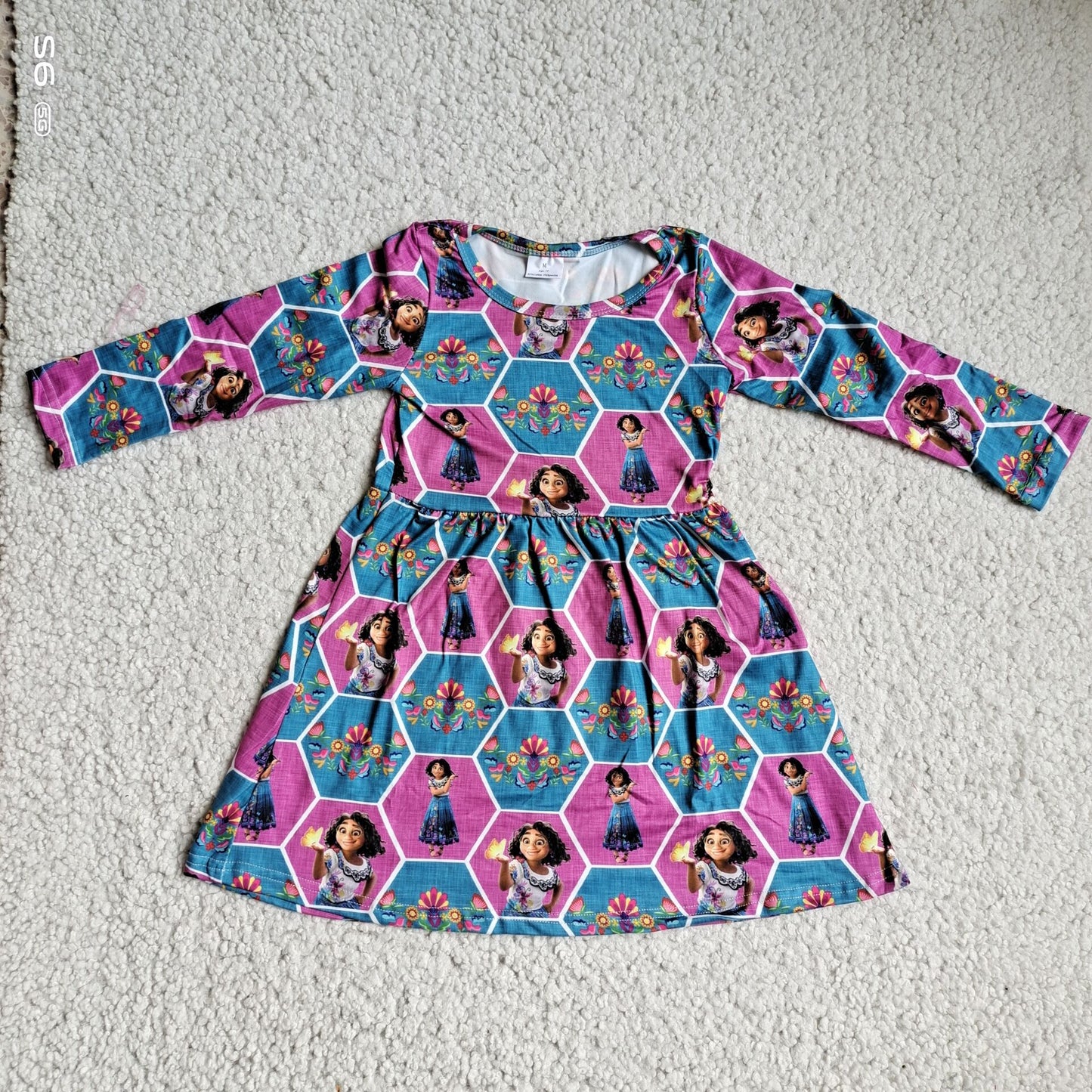 9.29 RTS NO MOQ（In stock）G3-4-3*.\ Baby Girls Winter Dress Girls' Purple and Blue Plaid Long Sleeve Dress with Flowers