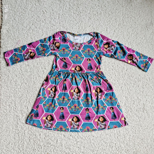 9.29 RTS NO MOQ（In stock）G3-4-3*.\ Baby Girls Winter Dress Girls' Purple and Blue Plaid Long Sleeve Dress with Flowers