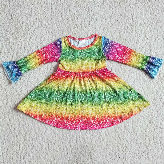 9.16 RTS NO MOQ （In stock）G3-4-5.; Baby Girls Winter Dress Baby Girls Color stripes mixed color sequins knee-length Dresses