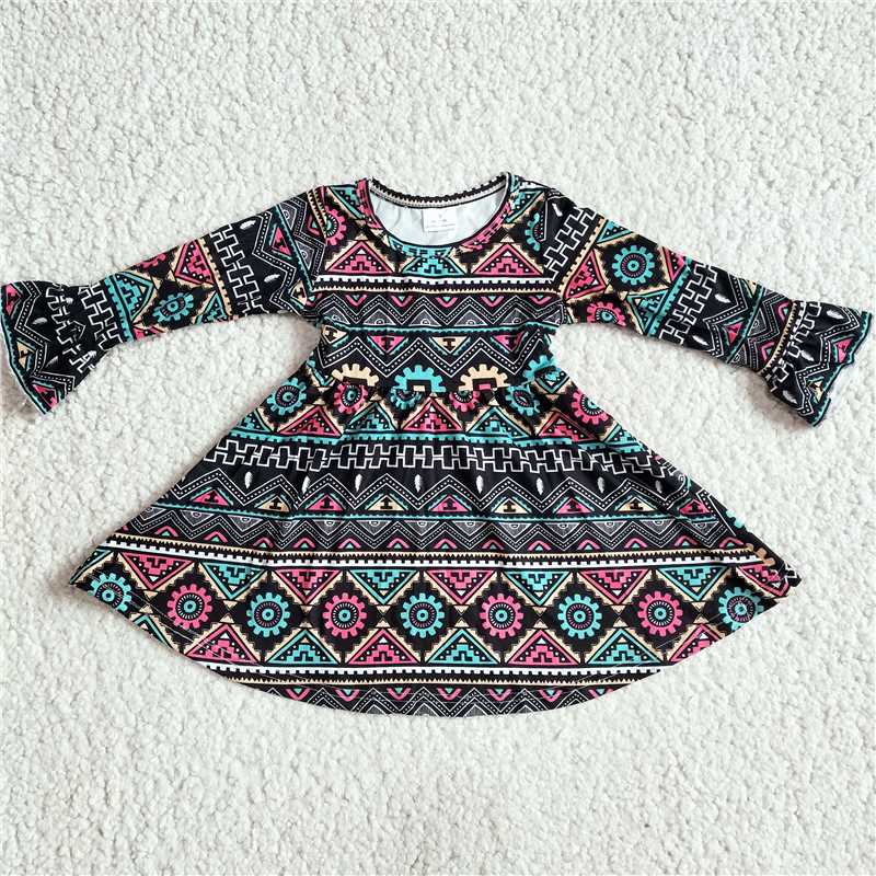 9.18 RTS NO MOQ（In stock）G3-4-5*., Baby Girls Winter Dress Blue and pink diamond striped plaid black long-sleeved dress
