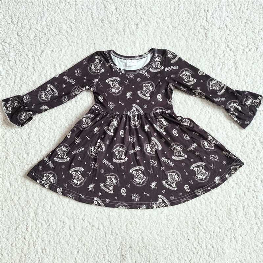 9.17 RTS NO MOQ（In stock）G3-8/* Baby Girls Winter Dress Baby Girls Black long-sleeved dress with white lettering