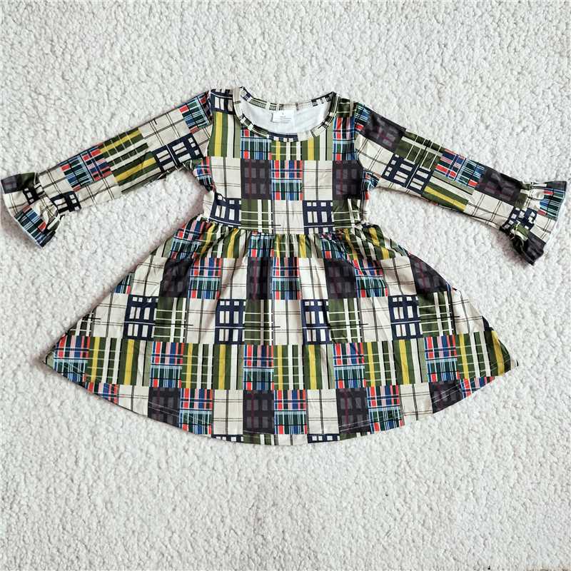 9.18 RTS NO MOQ（In stock）G3-8-1*'. Baby Girls Winter Dress Baby Girls Colorful diamond square long-sleeved dress