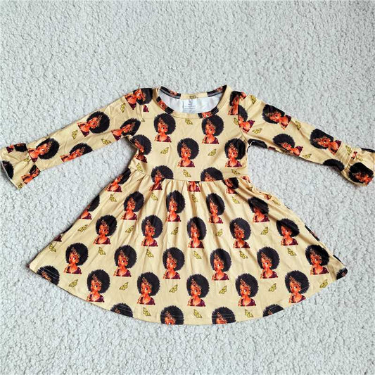 9.23 RTS NO MOQ（In stock）G3-8-1*'- Baby Girls Winter Dress Girls yellow long-sleeved dress