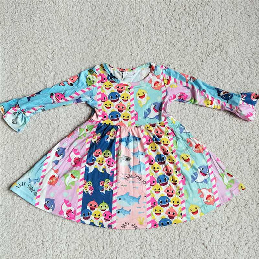 9.23 RTS NO MOQ（In stock）G3-8-1*\ Baby Girls Winter Dress Five-color fish split colorful long-sleeved skirt