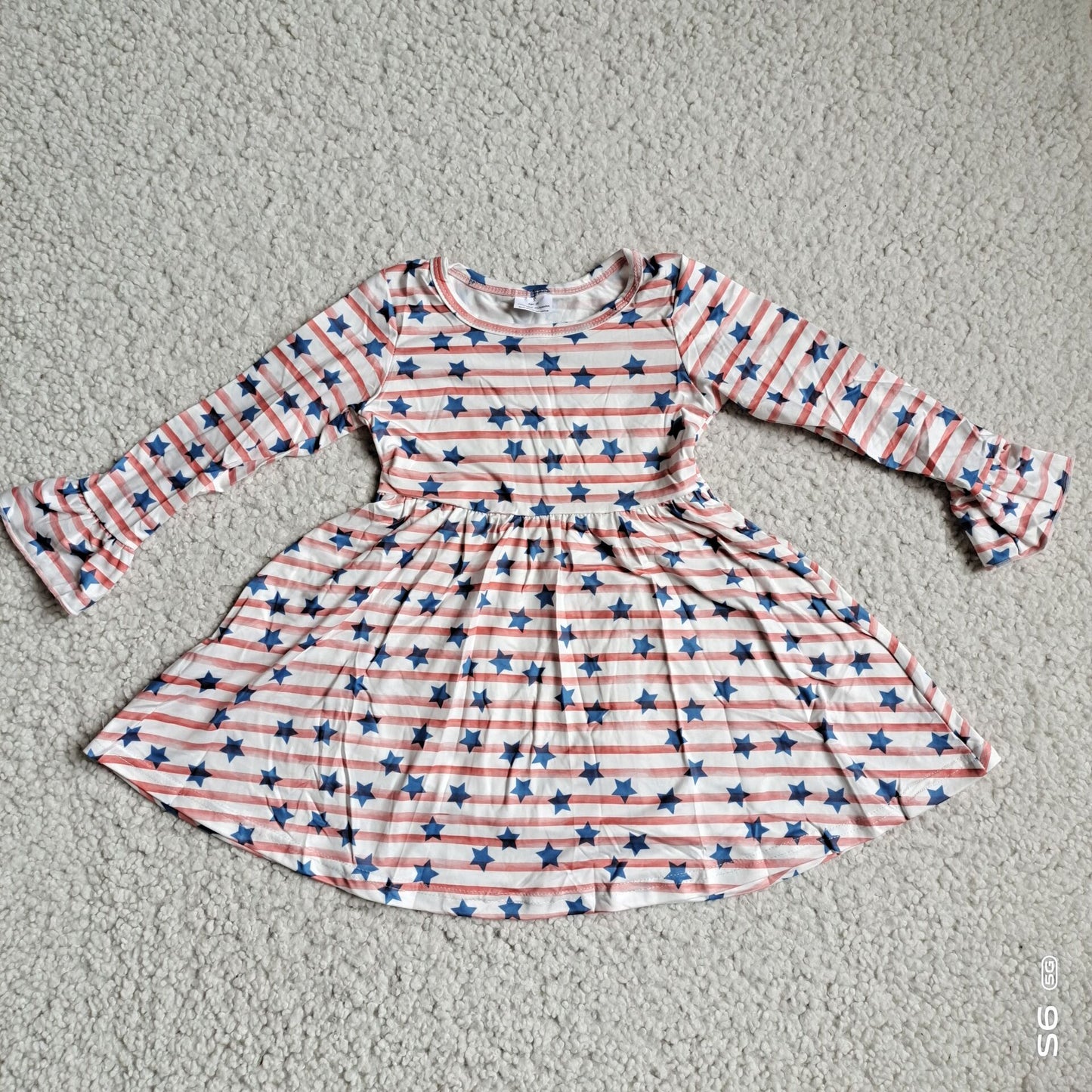 10.4 RTS NO MOQ（In stock）G3-12-2- Baby Girls Winter Dress Five-pointed star orange striped long-sleeved dress