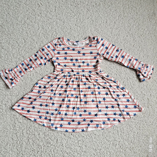 10.4 RTS NO MOQ（In stock）G3-12-2- Baby Girls Winter Dress Five-pointed star orange striped long-sleeved dress