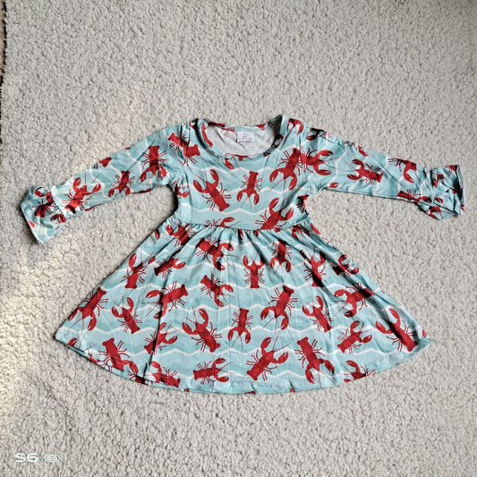 10.3 RTS NO MOQ（In stock）G3-12-5[ Baby Girls Winter Dress Lobster Wave Striped Long Sleeve Dress