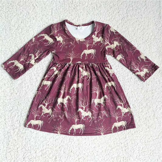 9.15 RTS NO MOQ （In stock）G3-16*. Baby Girls Winter Dress Baby Girls long sleeveGolden horse black and red knee-length Dresses