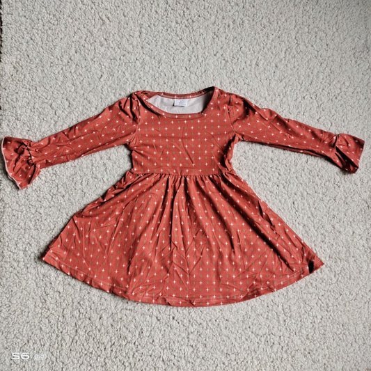 10.3 RTS NO MOQ（In stock）G3-12-5= Baby Girls Winter Dress Green, white and orange star long-sleeved dress