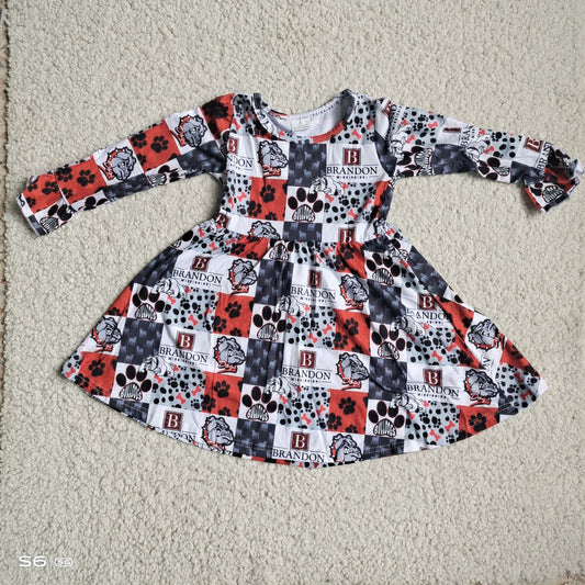 10.3 RTS NO MOQ（In stock）G3-12-5,,, Baby Girls Winter Dress Dog paw print lettering long-sleeved dress