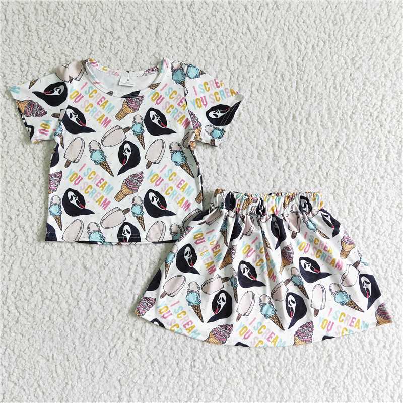 I scream you scream Baby girls Halloween skirt sets