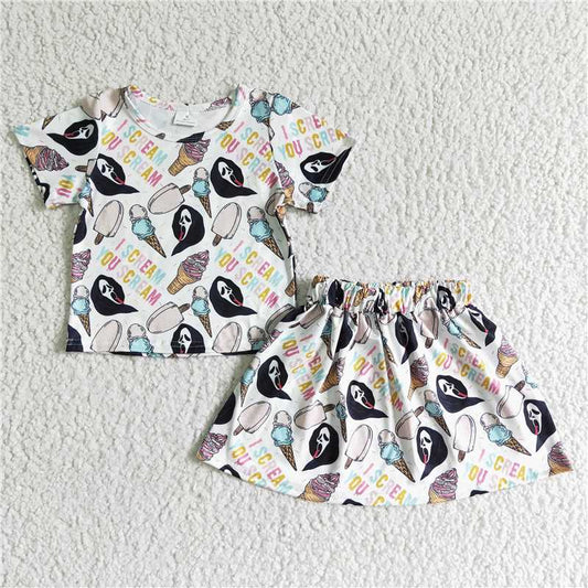 I scream you scream Baby girls Halloween skirt sets