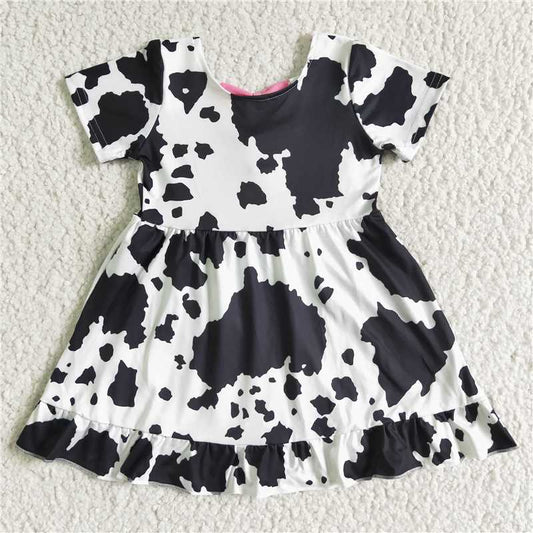 GSD0102 Cow pattern bow short-sleeved dress