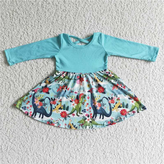 GLD0006 Baby girls christmas dinosaur twirl dresses