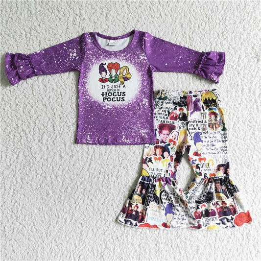 GLP0012Purple shirt witches bell bottom pants girls Halloween set