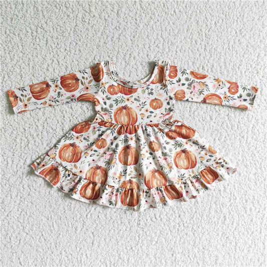 GLD0004  Baby girls pumpkin orange floral twirl dresses