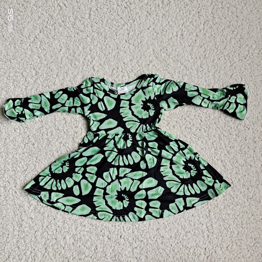 9.27 RTS NO MOQ（In stock）G4-12-3; Baby Girls Winter Dress Green square black long sleeve dress