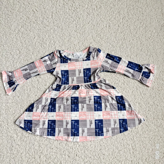 9.27 RTS NO MOQ（In stock）G4-12-4* Baby Girls Winter Dress Ladder Climber Blue and Pink Plaid Long Sleeve Dress