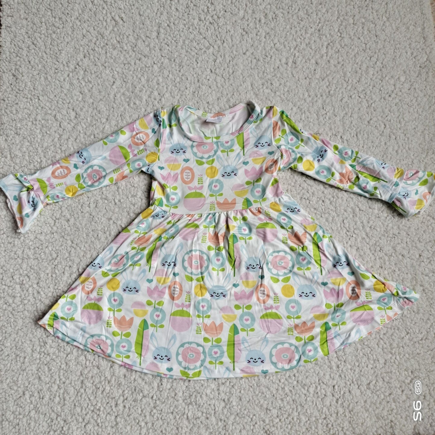 10.2 RTS NO MOQ（In stock）G4-12-4. Baby Girls Winter Dress Colorful flower and leaf long-sleeved dress