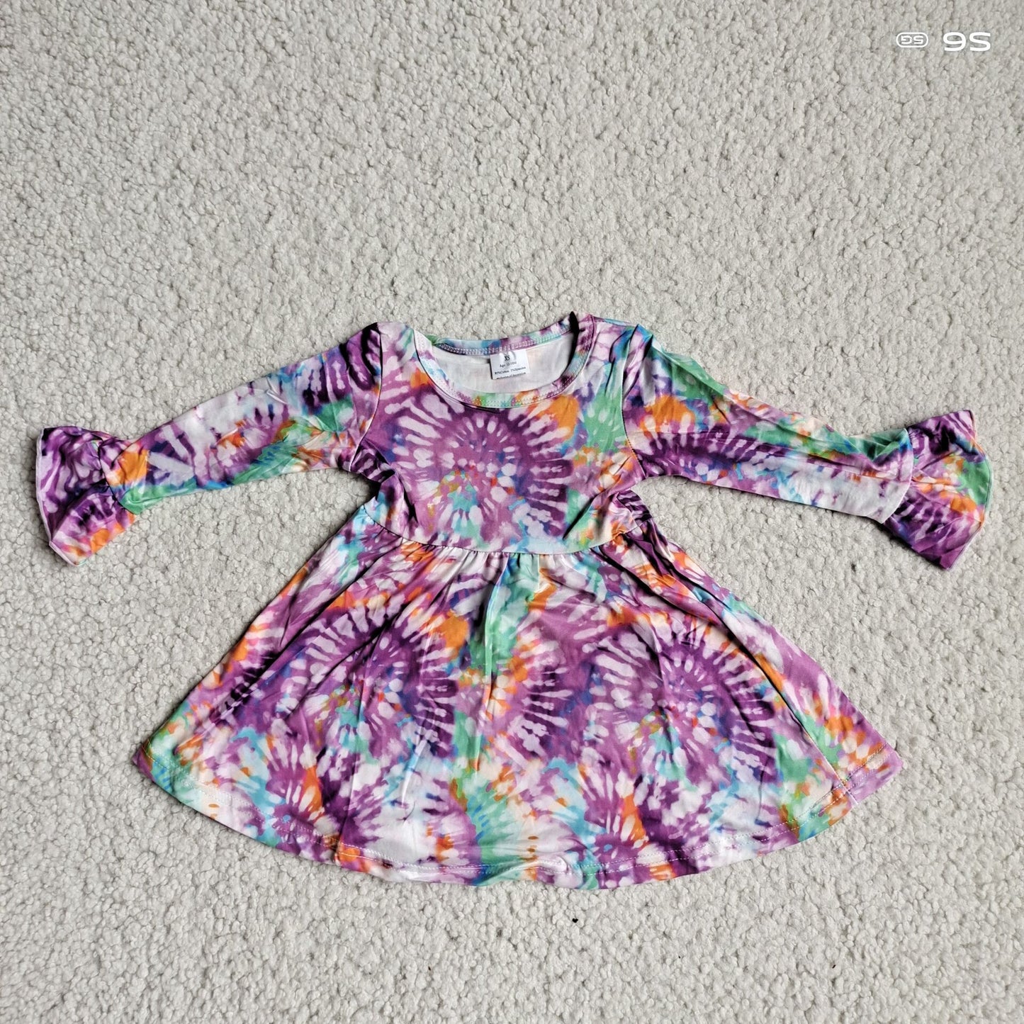 10.2 RTS NO MOQ（In stock）G4-12-8[ Baby Girls Winter Dress Purple and green fireworks long-sleeved dress